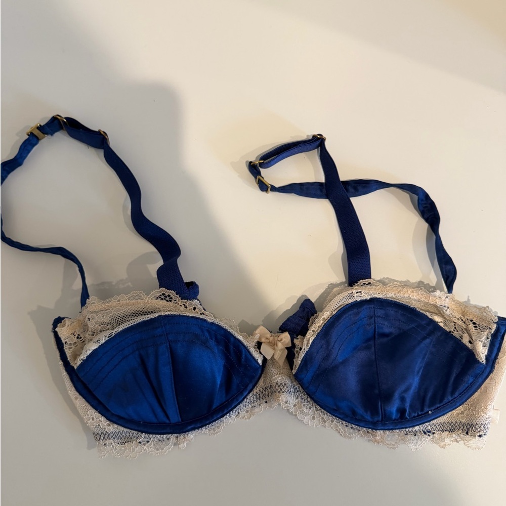 Topshop Blue and Cream Lace Bra